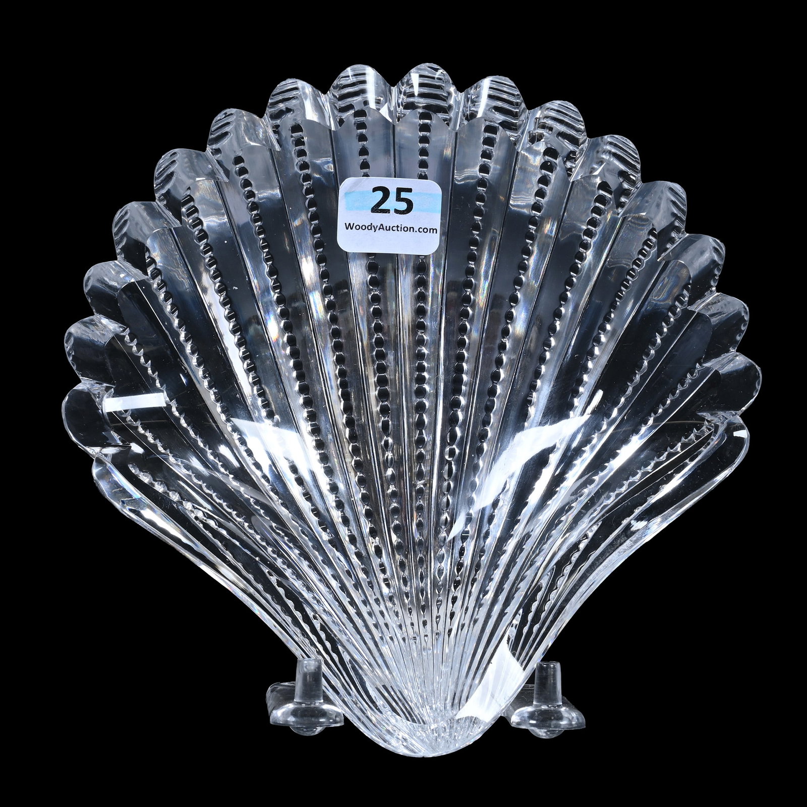 Dish, Shell Shape, American Brilliant Cut Glass: Dish, Shell Shape, American Brilliant Cut Glass, 5.75" x 5.75", Fully Prism Cut Pattern, Extra Thick Blank, Rim Nick, Estate Of Jean & Ralph Borelli.
