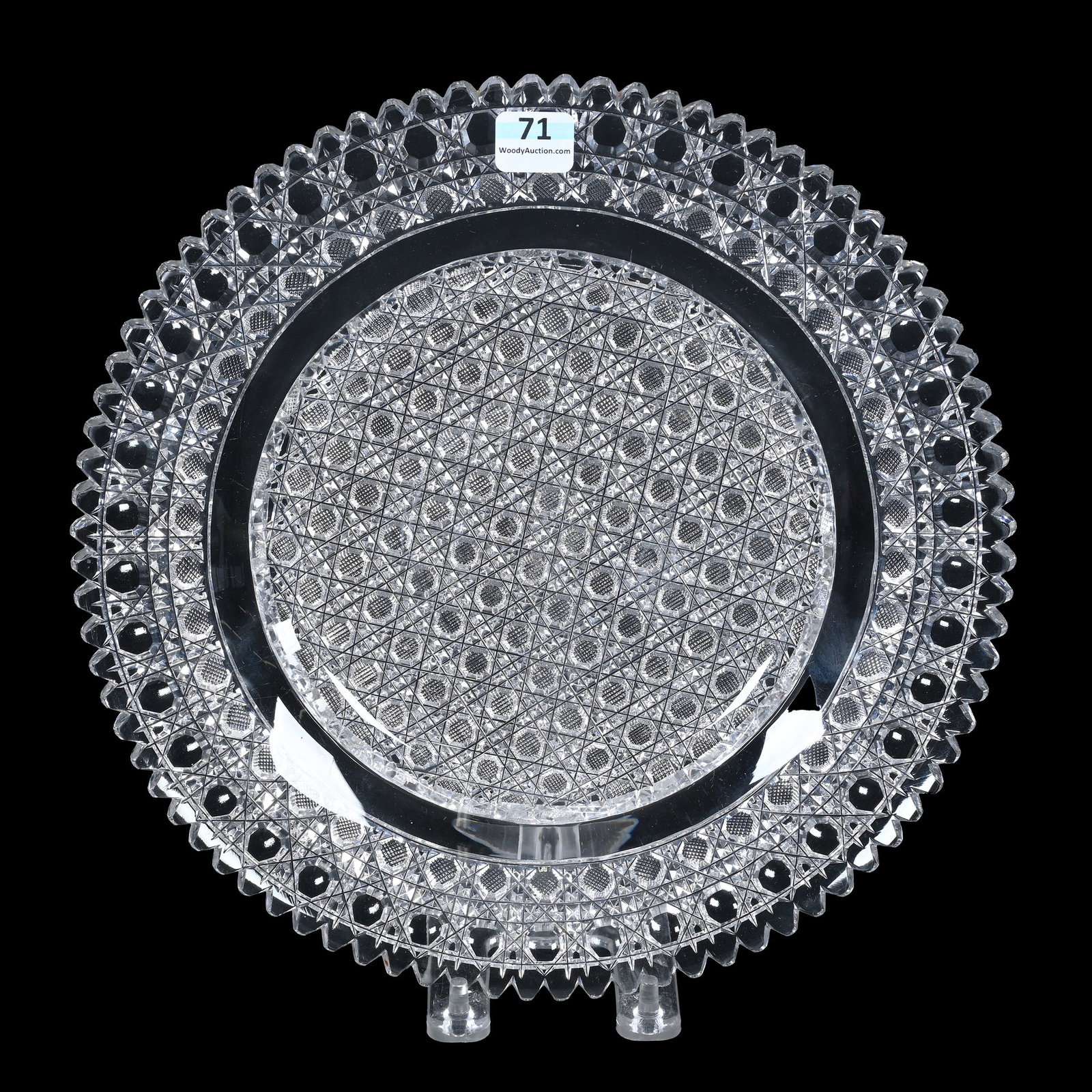 Round Tray, American Brilliant Cut Glass: Round Tray, American Brilliant Cut Glass, 10.75", Cane Type Pattern, Heavy Blank, Estate Of Jean & Ralph Borelli.