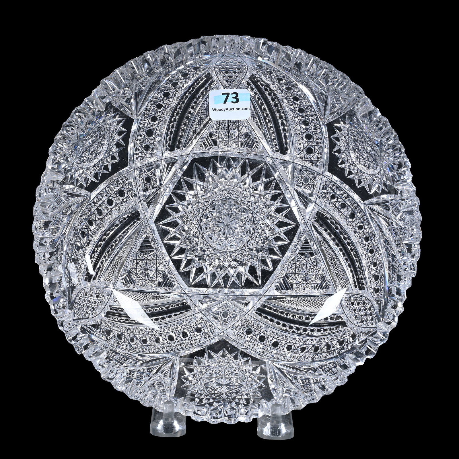Bowl, American Brilliant Cut Glass: Bowl, American Brilliant Cut Glass, 2" x 8", Three Sections Of Hobstar, Cane, Crosscut Diamond, Vesica, Nailhead Diamond, Strawberry Diamond And Prism Motif, Estate Of Jean & Ralph Borelli.