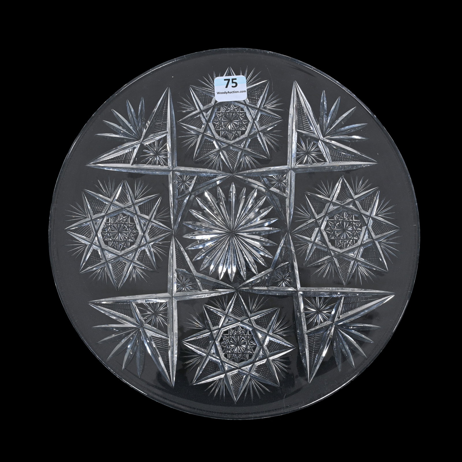 Plate, American Brilliant Cut Glass: Plate, American Brilliant Cut Glass, 10", Flashed Hobstar, Star And Fan Highlights, Estate Of Jean & Ralph Borelli.