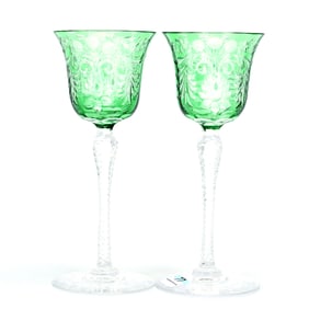 Pair Wine Stems, BPCG, Green Cut To Clear