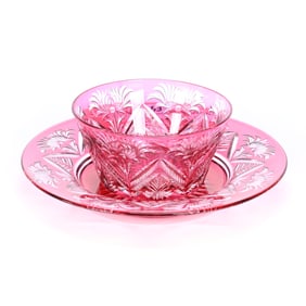 Finger Bowl & Plate, BPCG, Cranberry Cut To Clear