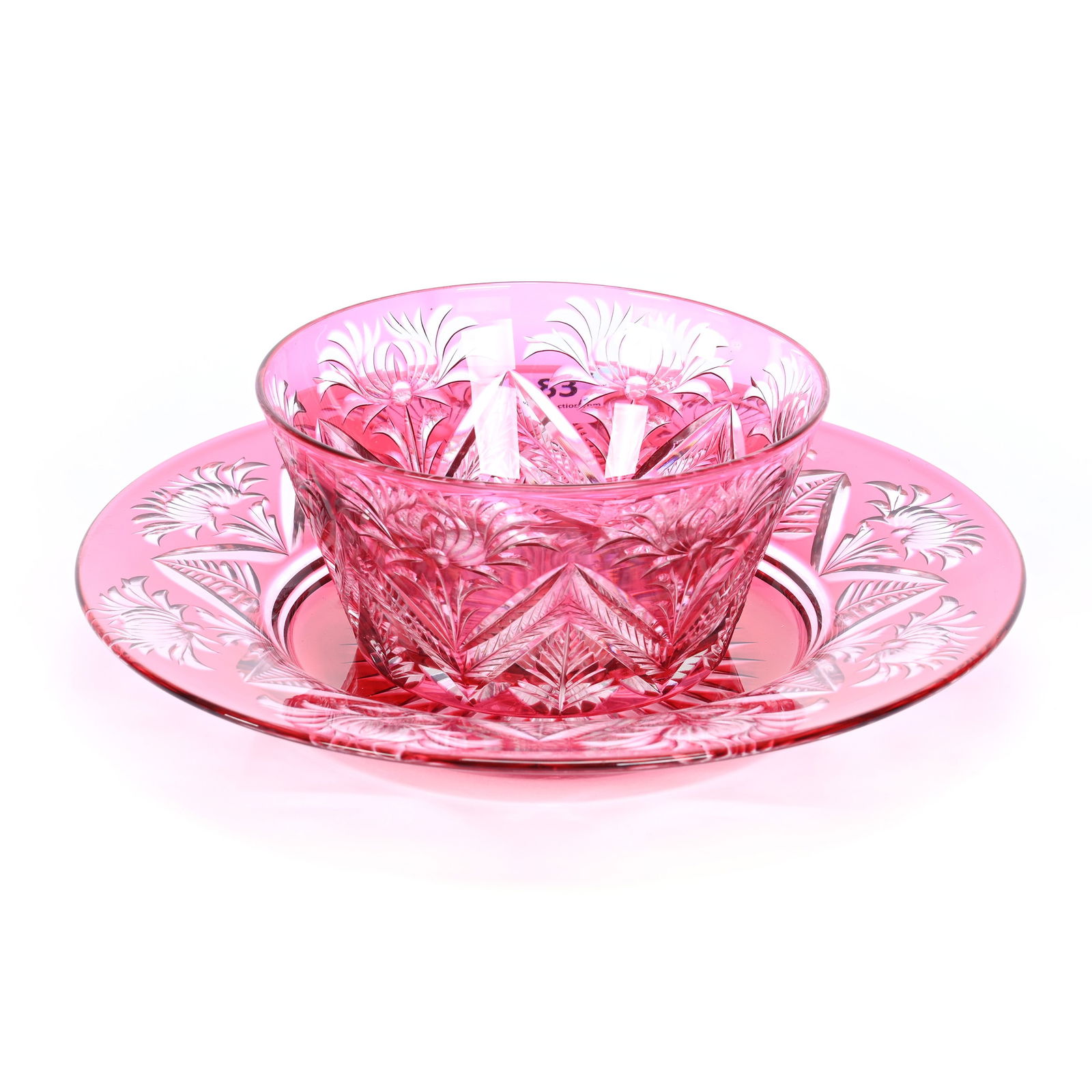 Finger Bowl & Plate, BPCG, Cranberry Cut To Clear (1 of 3)