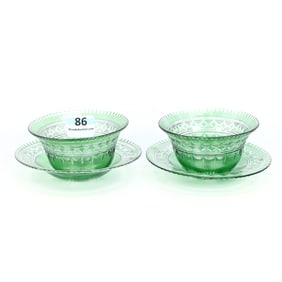 (2) Roman Punch Cups/Underplates, BPCG, Green