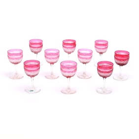 (10) Wine Stems, BPCG, Cranberry Cut To Clear