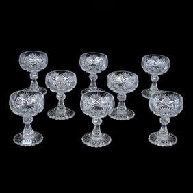 (8) Champagne Stems, American Brilliant Cut Glass