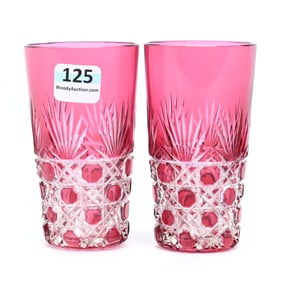 Pair Juice Glasses, BPCG, Cranberry Cut To Clear