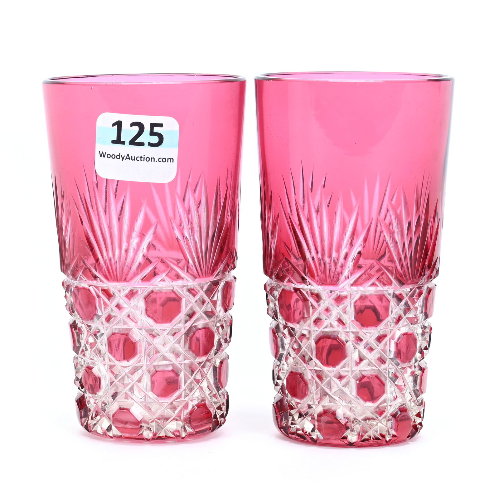 Pair Juice Glasses, BPCG, Cranberry Cut To Clear (1 of 3)