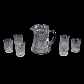 Water Set, American Brilliant Cut Glass, Signed Hawkes