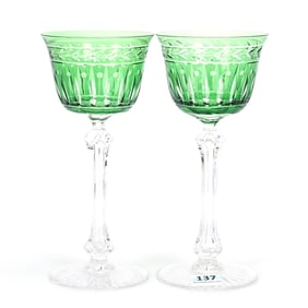 Pair Wine Stems, BPCG, Green Cut To Clear