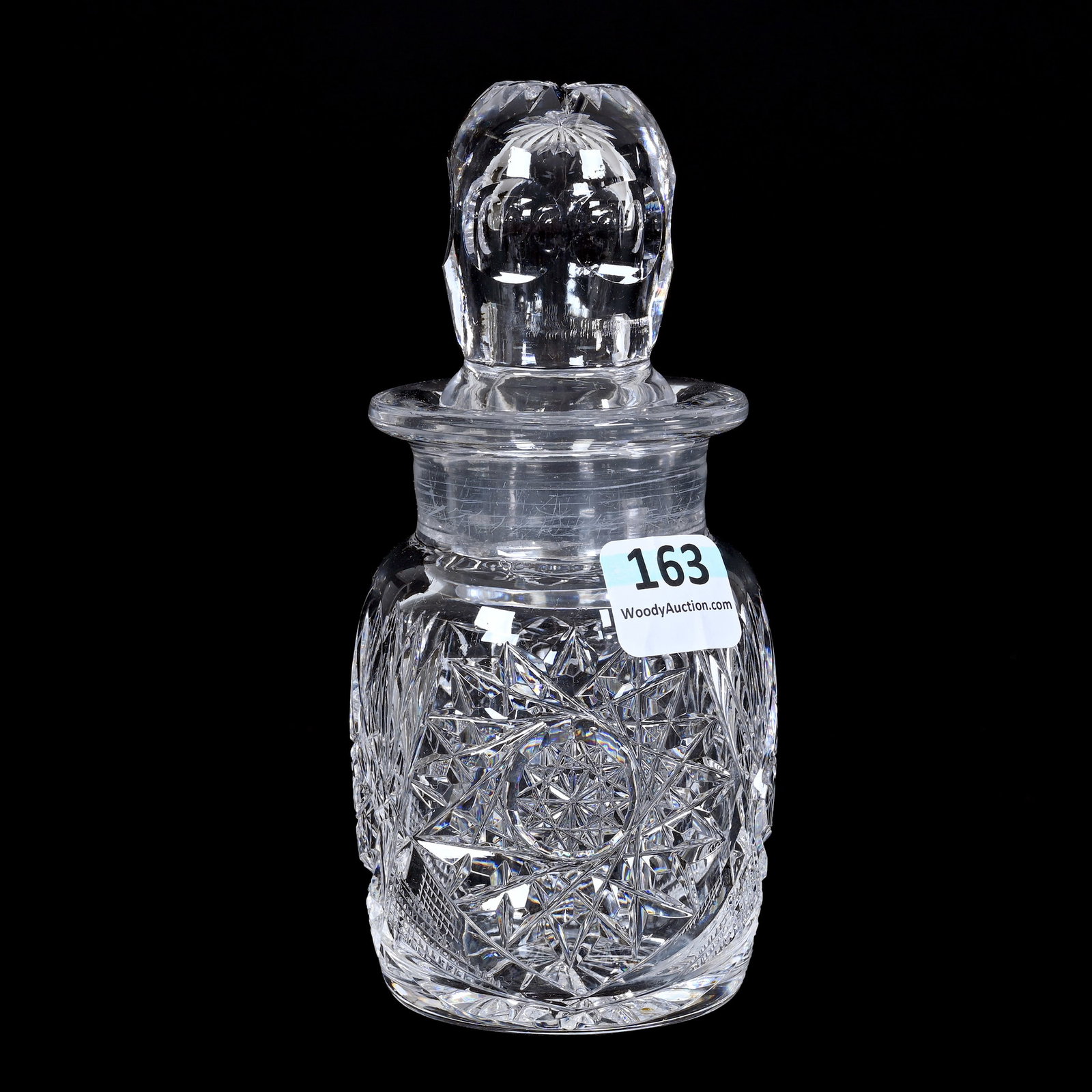 Cherry Jar, American Brilliant Cut Glass: Cherry Jar, American Brilliant Cut Glass, 5.5" x 2.5", Hobstar, Strawberry Diamond And Fan Motif, Ray Cut Base, Estate Of Jean & Ralph Borelli.