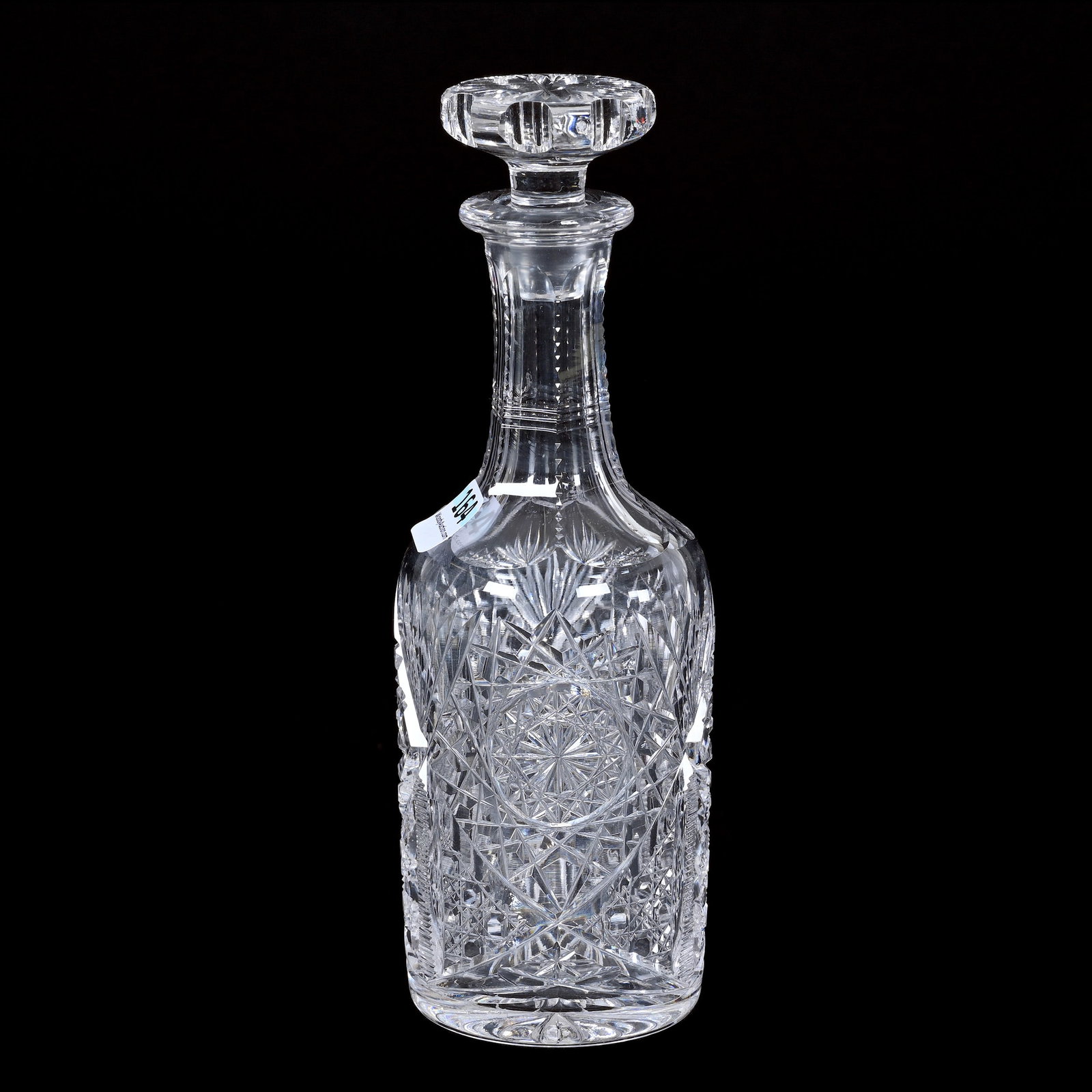 Sauce Bottle, American Brilliant Cut Glass: Sauce Bottle, American Brilliant Cut Glass, 7.75" x 2.5", Hobstar, Cane, Zipper And Fan Motif, Ray Cut Base, Estate Of Jean & Ralph Borelli.