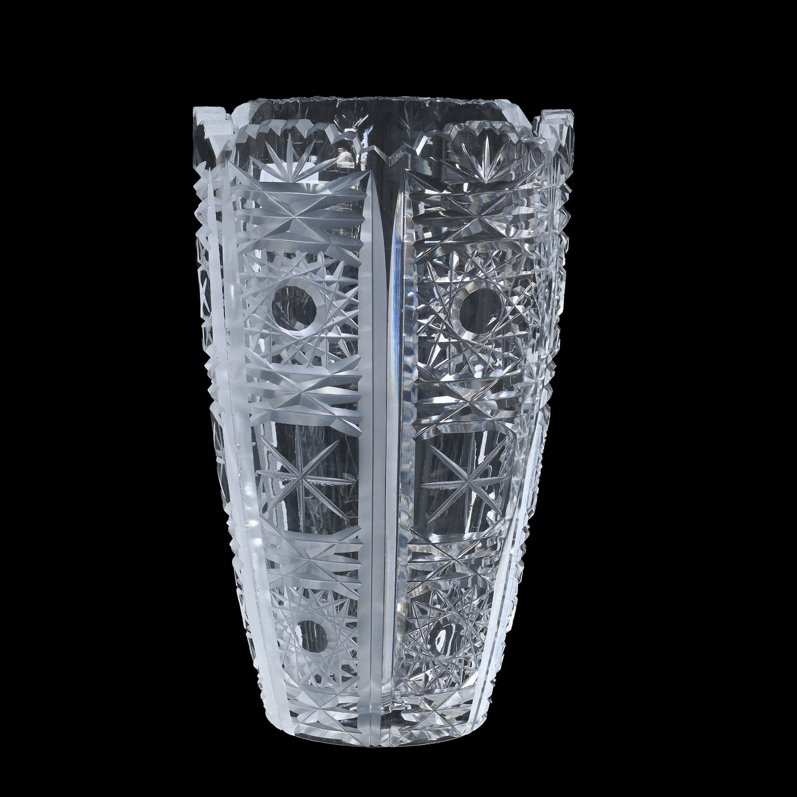 Vase, Cut Glass: Vase, Cut Glass, 6.25" x 3.75", Modern Example Piece Showing Process Of Cutting From Blank To Rough Cut To Polished Cut And More, Estate Of Jean & Ralph Borelli.