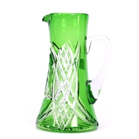 Pitcher, American Brilliant Cut Glass, Green Cut To Clear