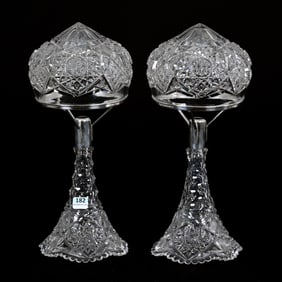 Pair Boudoir Lamps, American Brilliant Cut Glass
