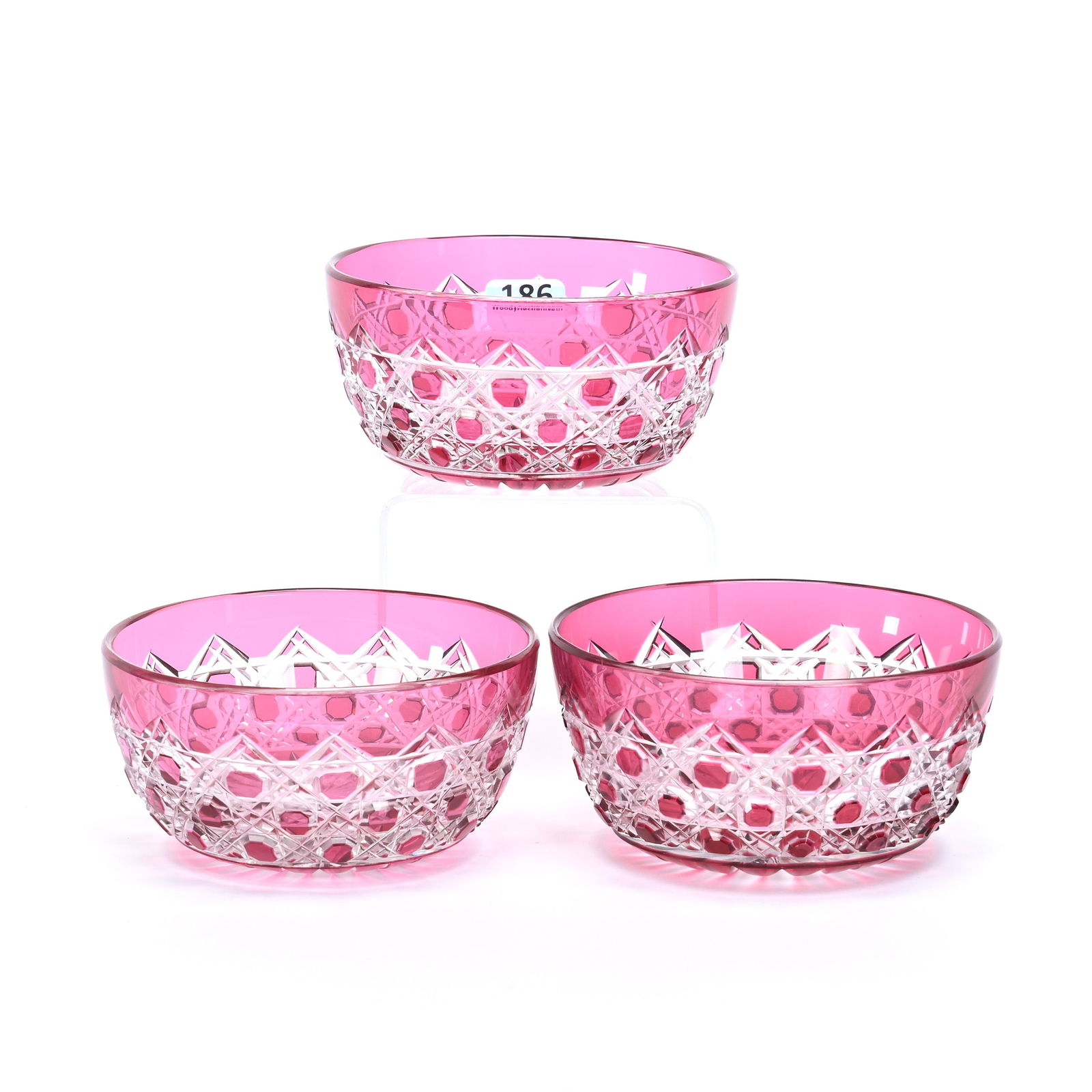 (3) Finger Bowls, ABCG, Cranberry Cut To Clear (1 of 3)