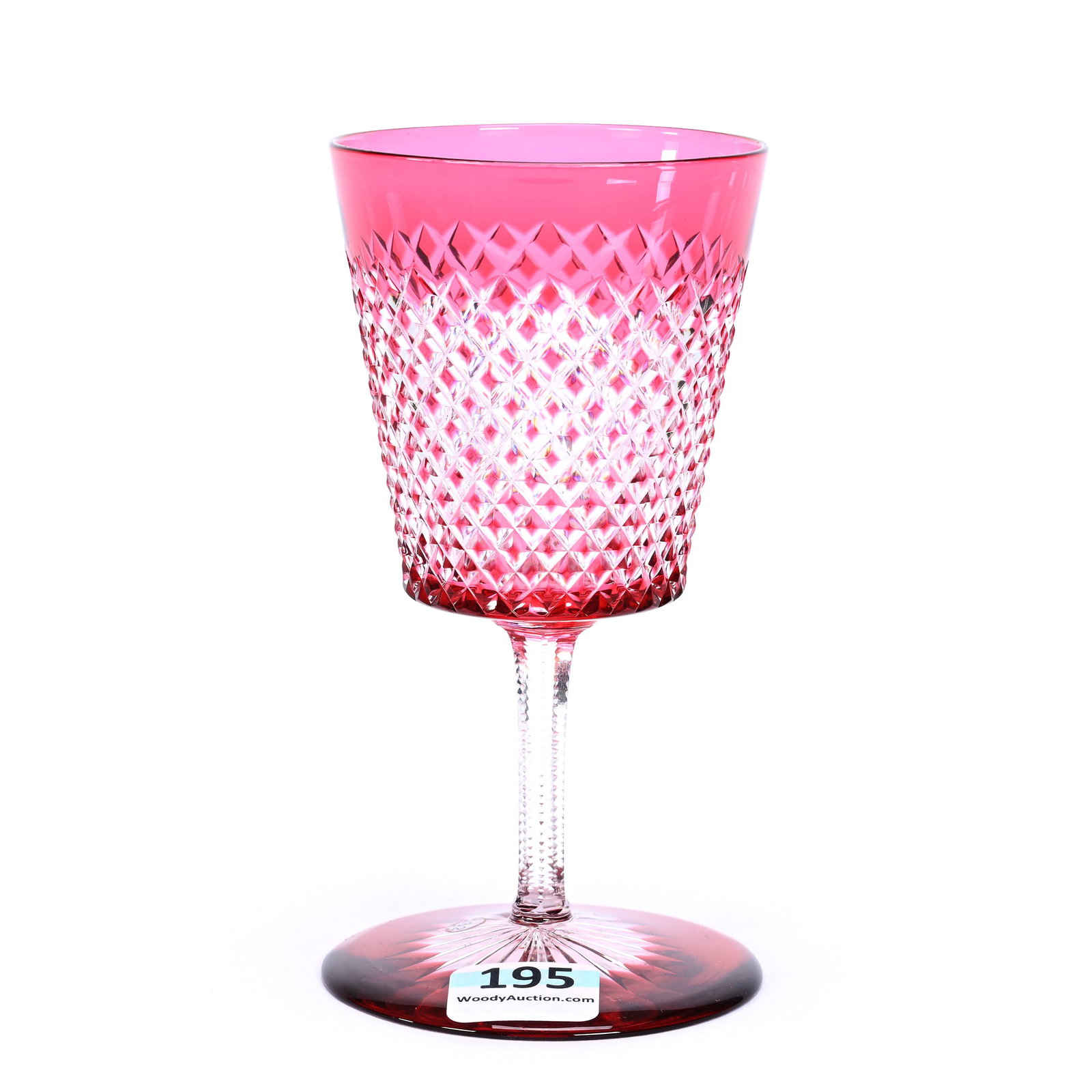 Wine Stem, BPCG, Red Cut To Clear: Wine Stem, Brilliant Period Cut Glass, Red Cut To Clear, 5" x 2.5", Diamond Cut Body, Colored Ray Cut Foot, Warren & Teddie Biden Collection.