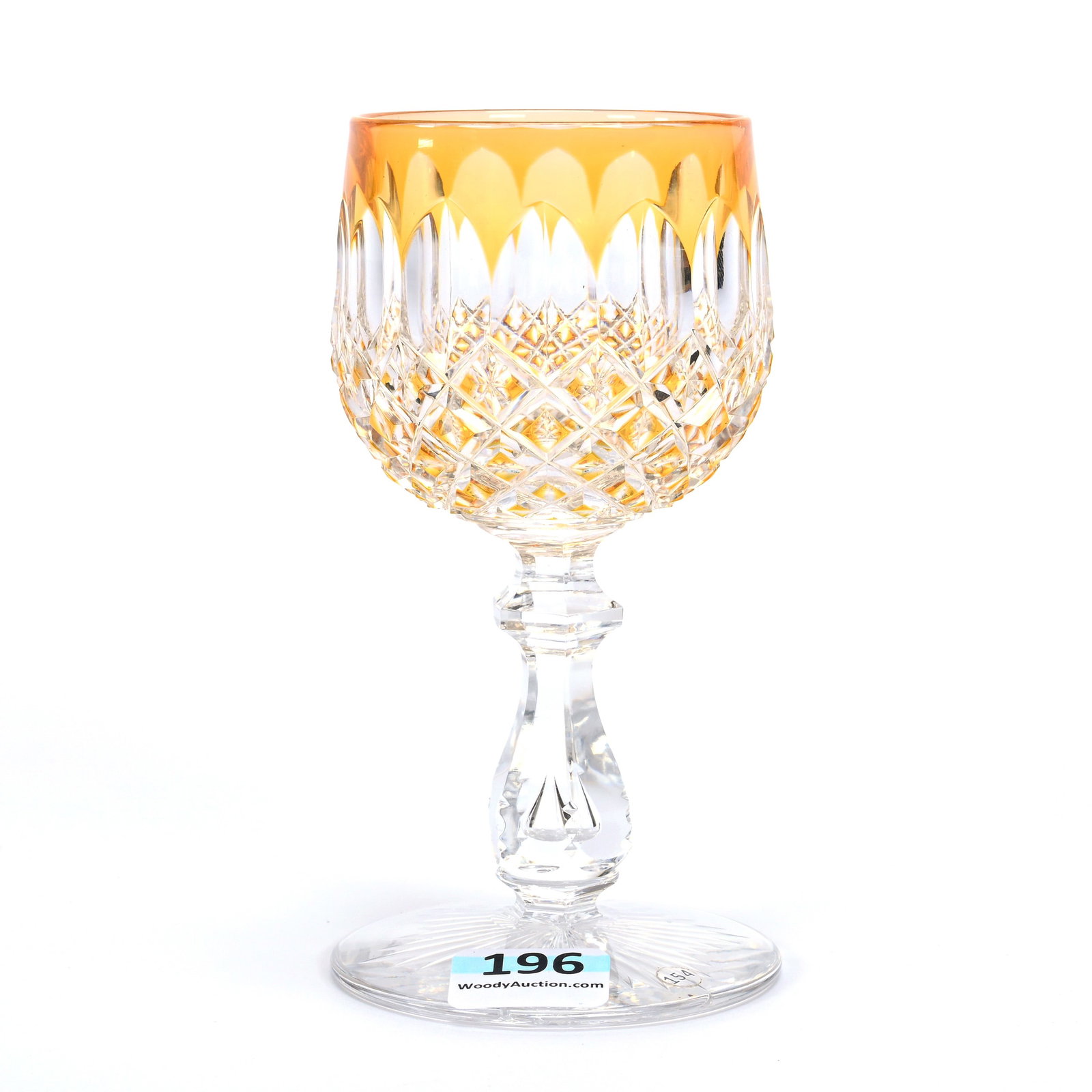 Wine Stem, BPCG, Apricot Cut To Clear: Wine Stem, Brilliant Period Cut Glass, Apricot Cut To Clear, 4.75" x 2.5", Diamond And Miter Motif, Teardrop Stem, Ray Cut Foot, Warren & Teddie Biden Collection.