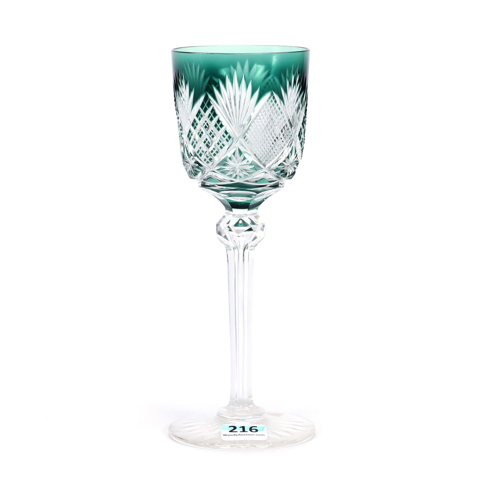 Wine Stem, BPCG, Emerald Green Cut To Clear: Wine Stem, Brilliant Period Cut Glass, Emerald Green Cut To Clear, 7.5" x 2.75", Pattern #2900/17 By Val St. Lambert, Circa 1908, Ruth & Charles Kwartler Collection.