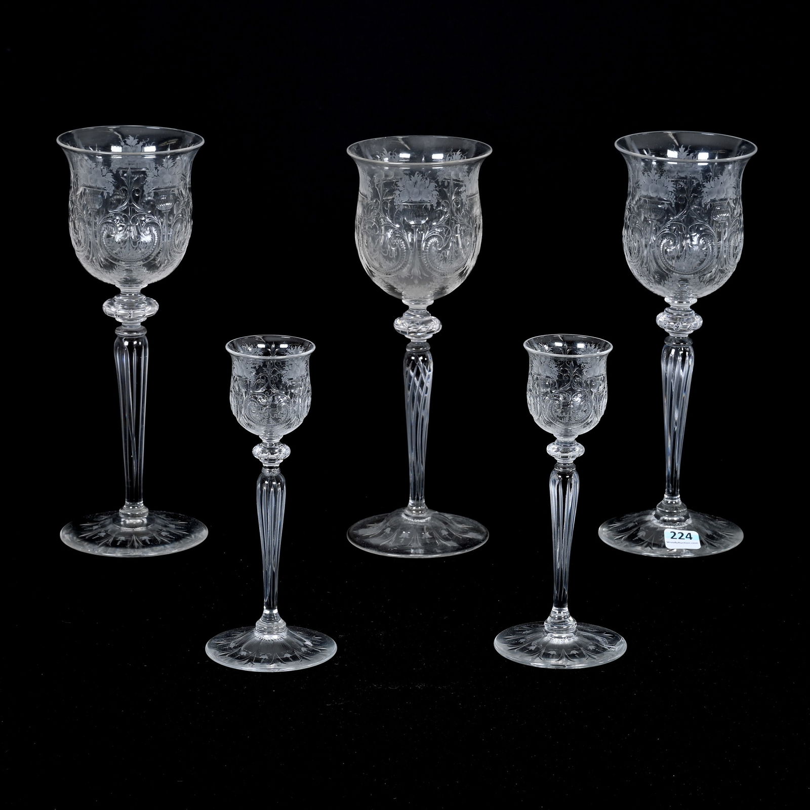 (5) Goblets & Tall Cordials Signed Steuben (1 of 3)