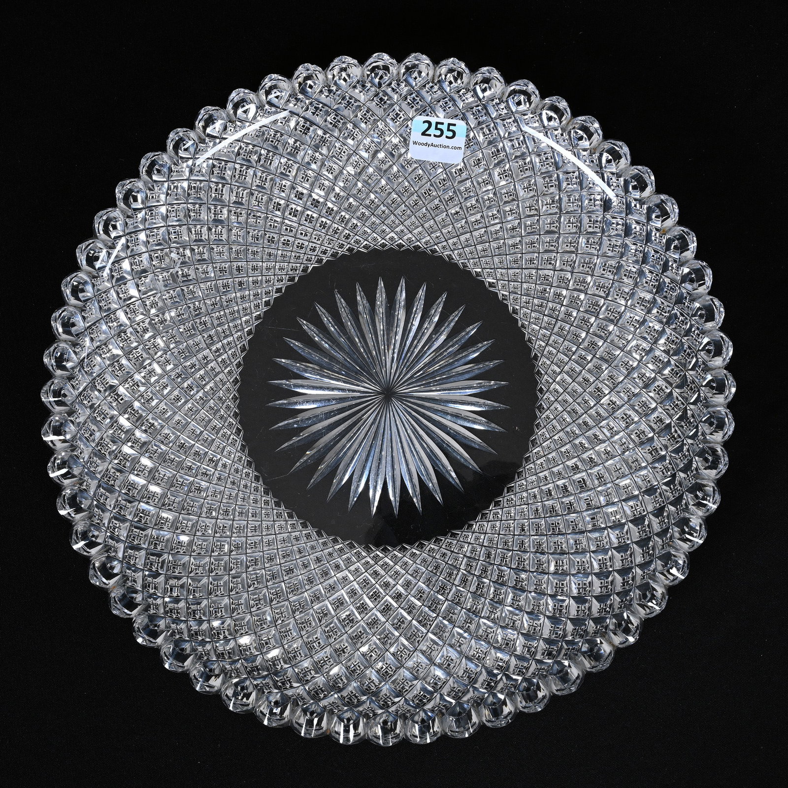 Round Tray, American Brilliant Cut Glass: Round Tray, American Brilliant Cut Glass, 10.75", Crosscut Diamond, Ray Cut Center, Extra Clear Blank, One Tooth With Some Roughness, Missouri Private Collection.