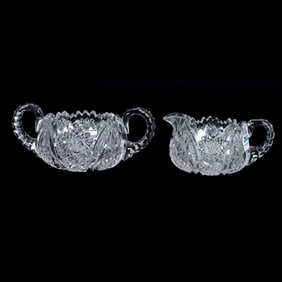 Creamer & Sugar Set, American Brilliant Cut Glass