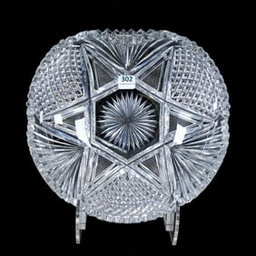 Bowl, American Brilliant Cut Glass, Fold Over Rim