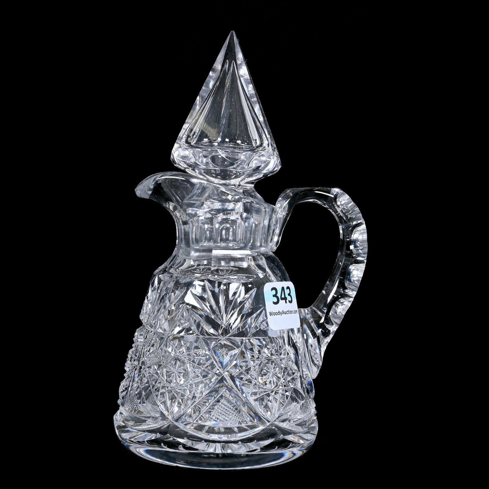 Radish Bottle, American Brilliant Cut Glass: Radish Bottle, American Brilliant Cut Glass, 6.5" x 3.5", Pattern Resembles Creswick By Egginton, Steeple Cut Stopper, Ray Cut Base, Missouri Private Collection.