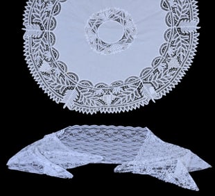 Vintage Battenberg Lace Tablecloth, Round, White