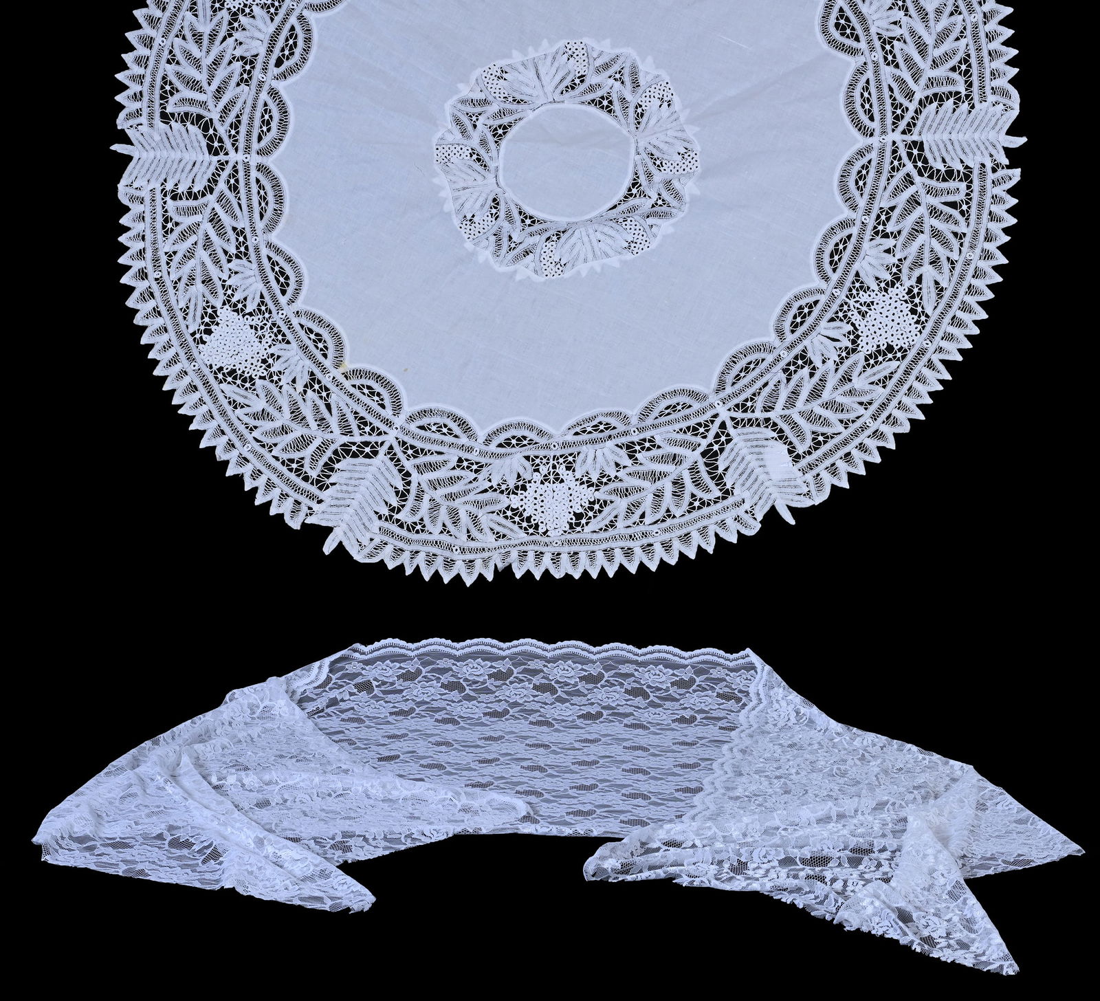 Vintage Battenberg Lace Tablecloth, Round, White (1 of 5)