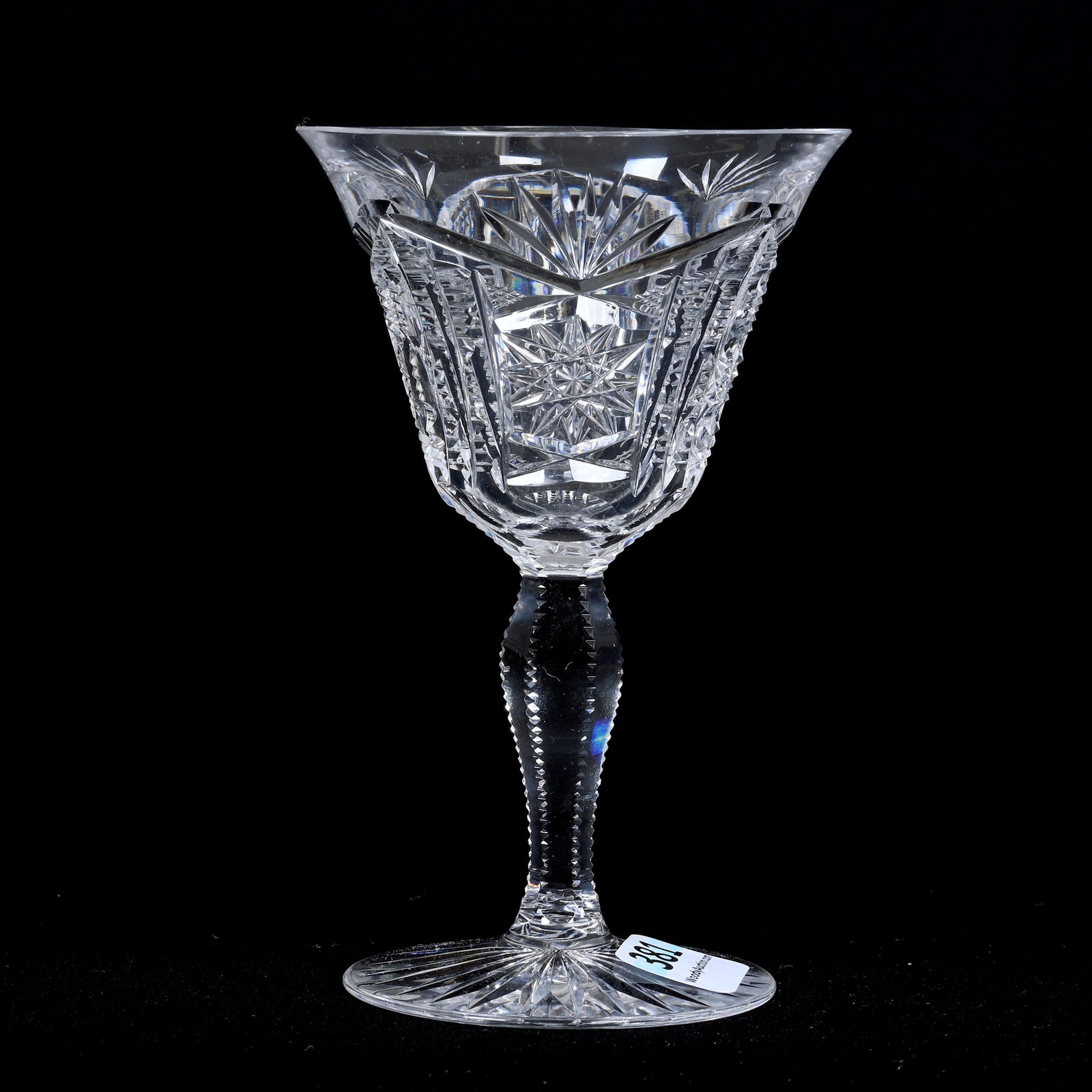 Wine Stem, ABCG, Signed Libbey New Brilliant Pattern: Wine Stem, American Brilliant Cut Glass, Signed Libbey New Brilliant Pattern, 4.75" x 3", Solid Notched Stem, Ray Cut Foot, Indiana Private Collection.