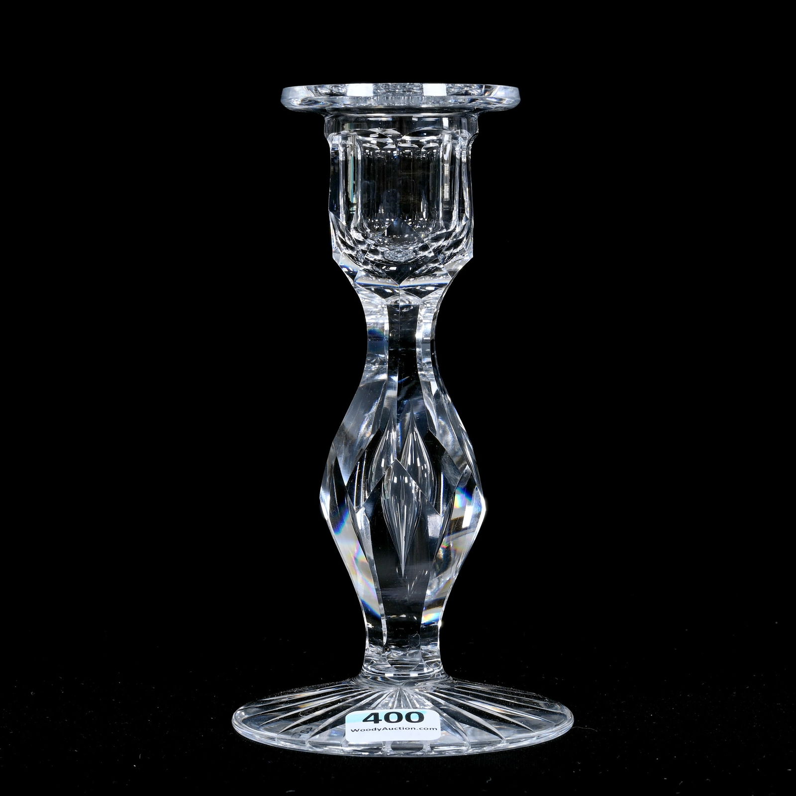 Single Candlestick, American Brilliant Cut Glass: Single Candlestick, American Brilliant Cut Glass, 6" x 3.25", Teardrop Stem, Ray Cut Foot, Indiana Private Collection.