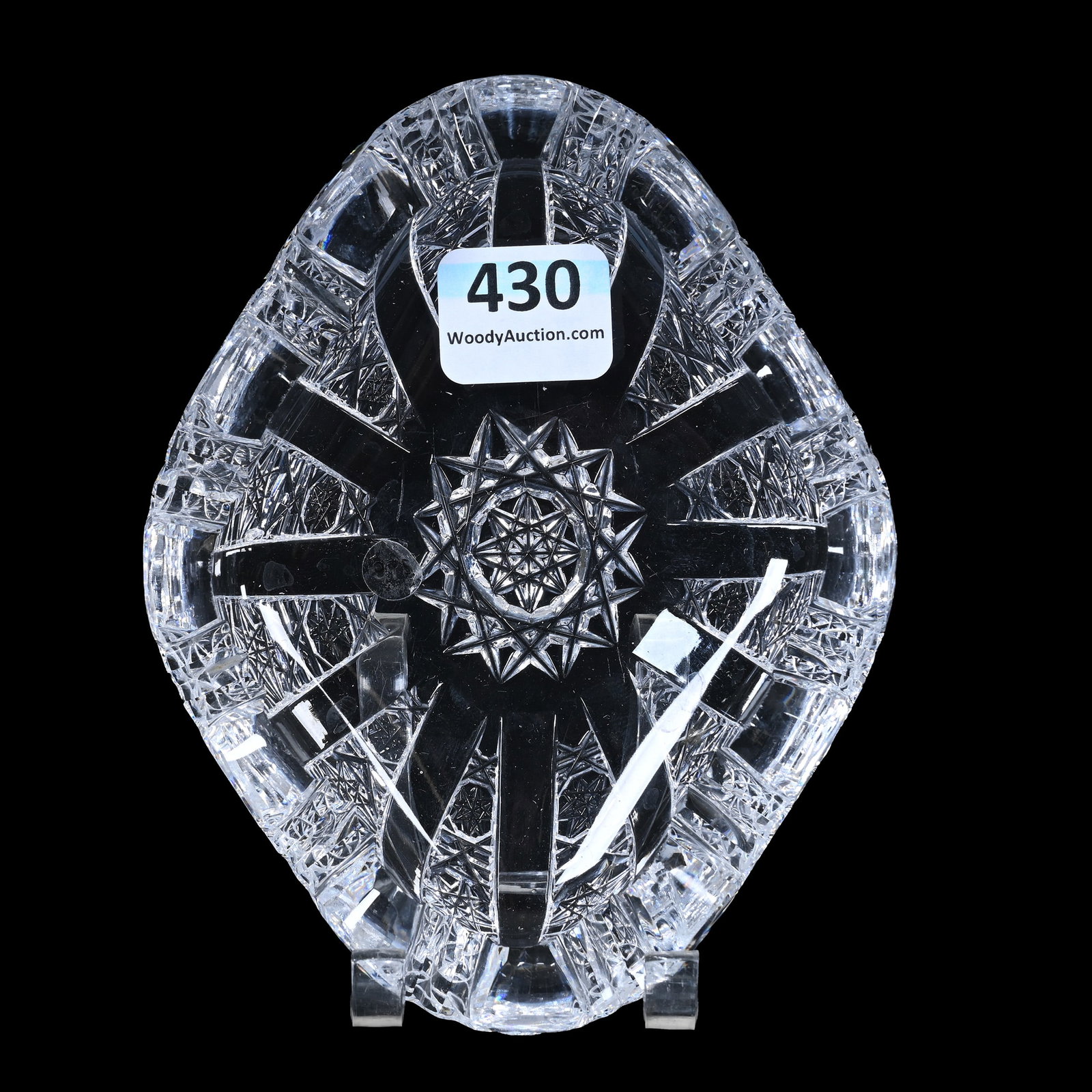 Ashtray, Cut Glass, Fake Panel Pattern: Ashtray, Cut Glass, Fake Panel Pattern, 4.75" x 3.75", In Style Of Hawkes, Does Not Black Light, Indiana Private Collection.
