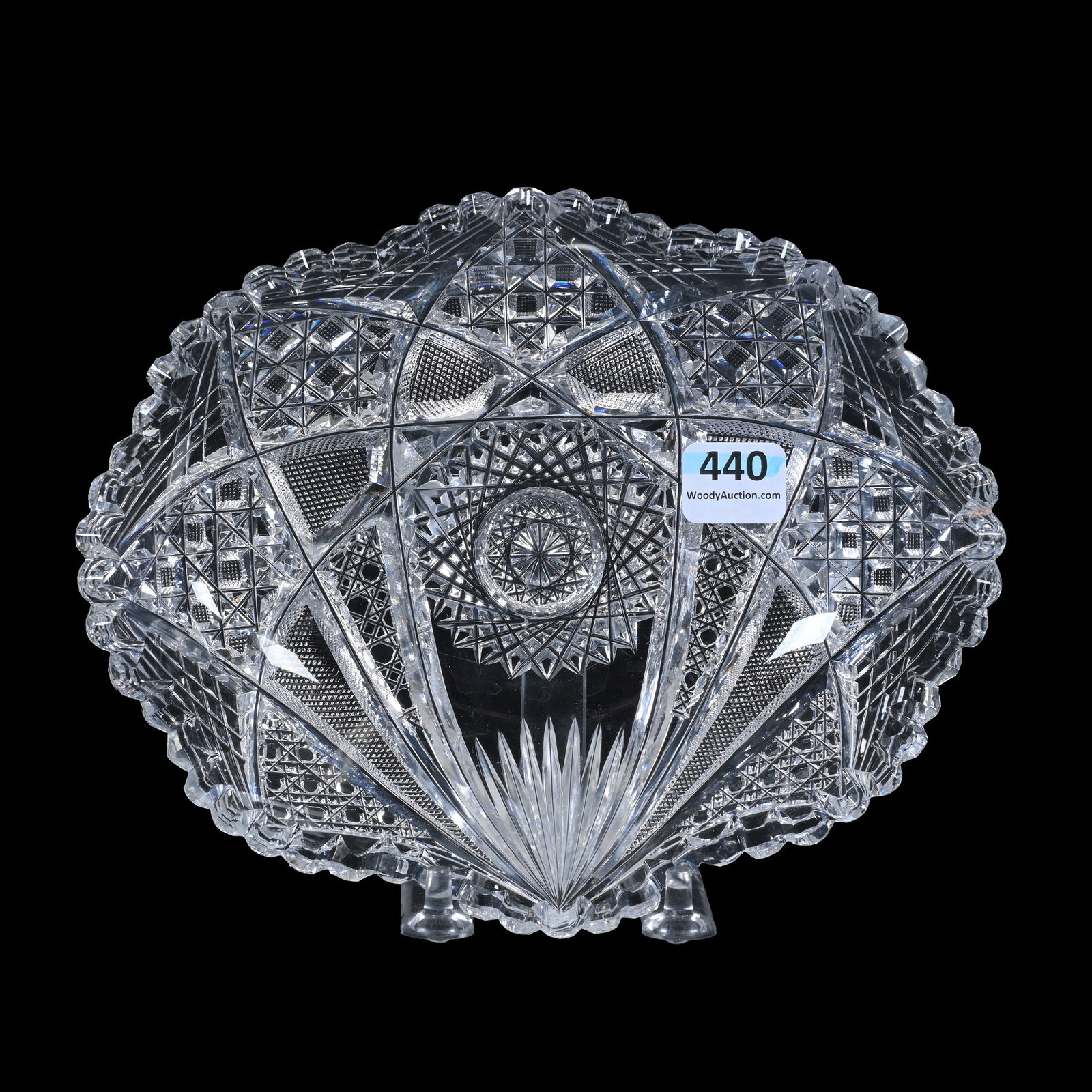 Dish, Shell Shape, American Brilliant Cut Glass: Dish, Shell Shape, American Brilliant Cut Glass, 7.5" x 6", Hobstar, Block, Strawberry Diamond, Cane And Fan Motif, Indiana Private Collection.