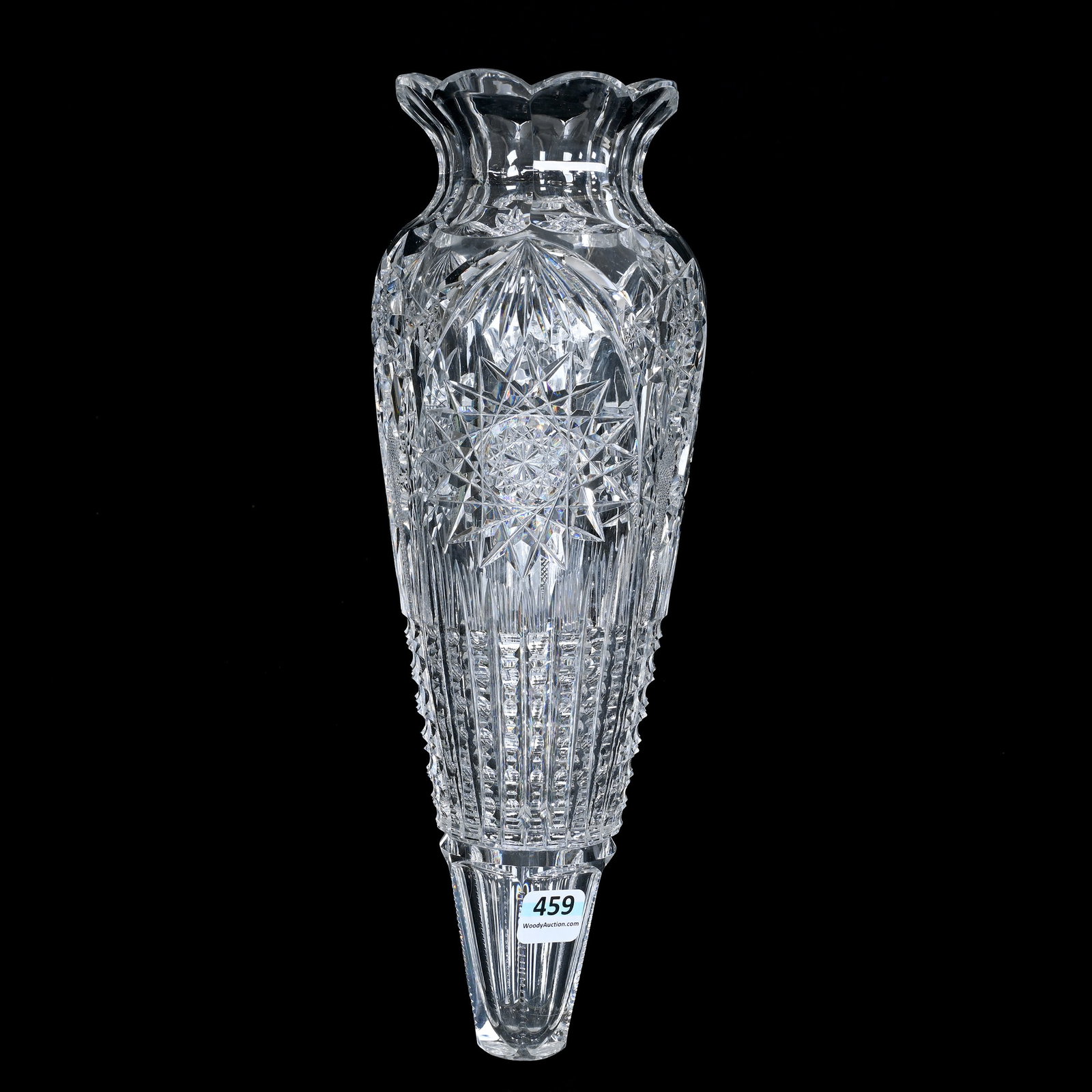 Sconce/Vase, American Brilliant Cut Glass: Sconce/Vase, American Brilliant Cut Glass, 12" x 4", Three Sections Of Hobstar, Prism And Strawberry Diamond Motif, This May Have Originally Had A Foot That Has Been Removed, Indiana Private Collectio