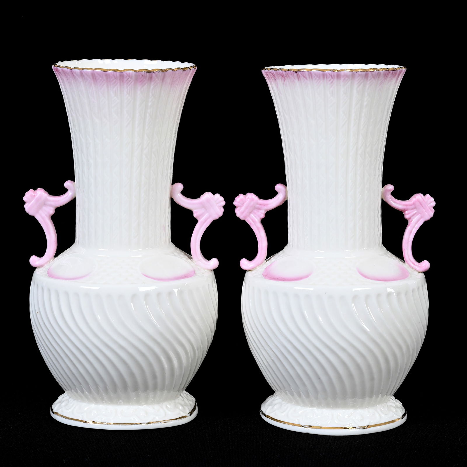 Pair Vases, Irish Belleek Second Black Mark (1 of 3)