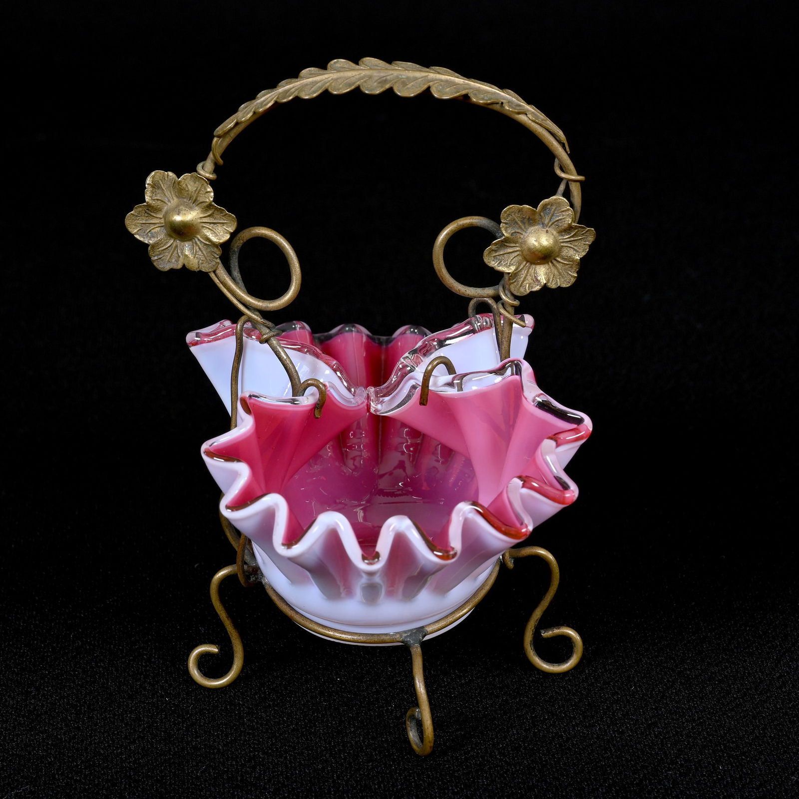 Miniature Brides Basket, Cased Art Glass (1 of 3)