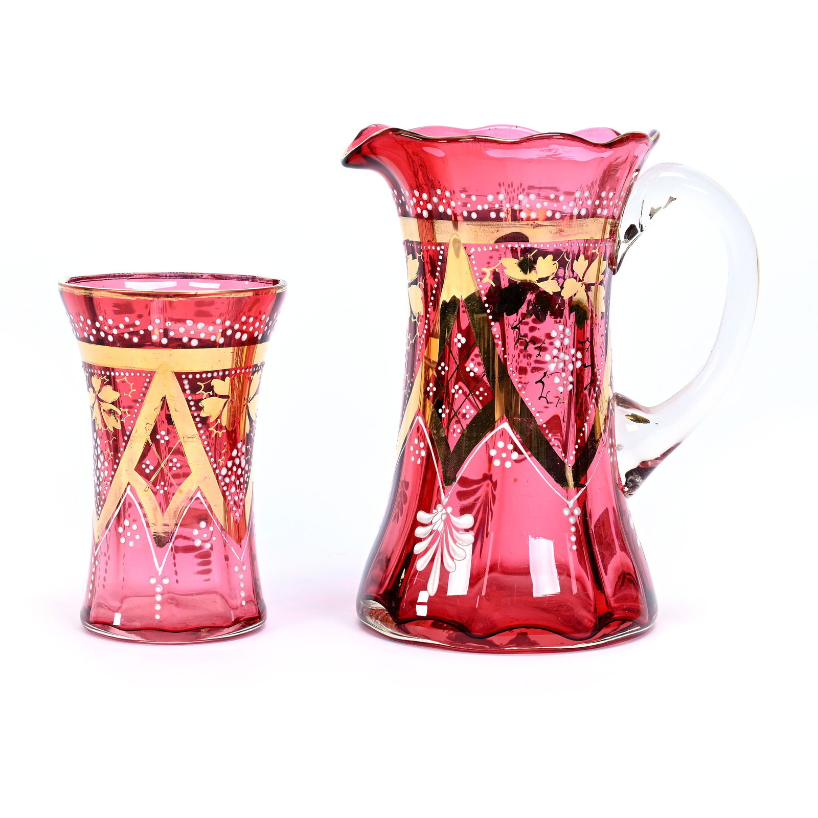 Pitcher/Glass Set, Cranberry Art Glass (1 of 3)