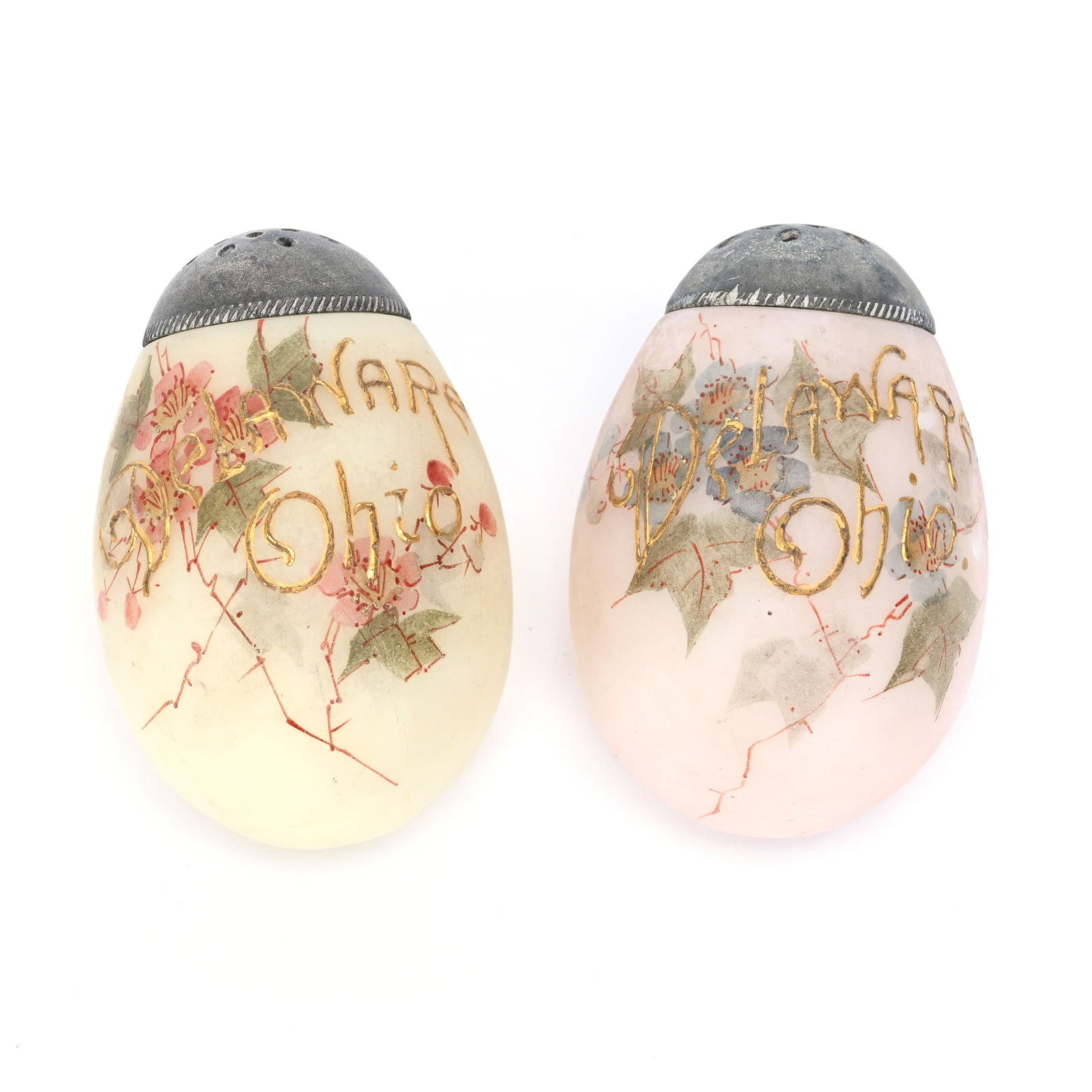 Pair Saltshakers, Unmarked Wave Crest Art Glass (1 of 2)