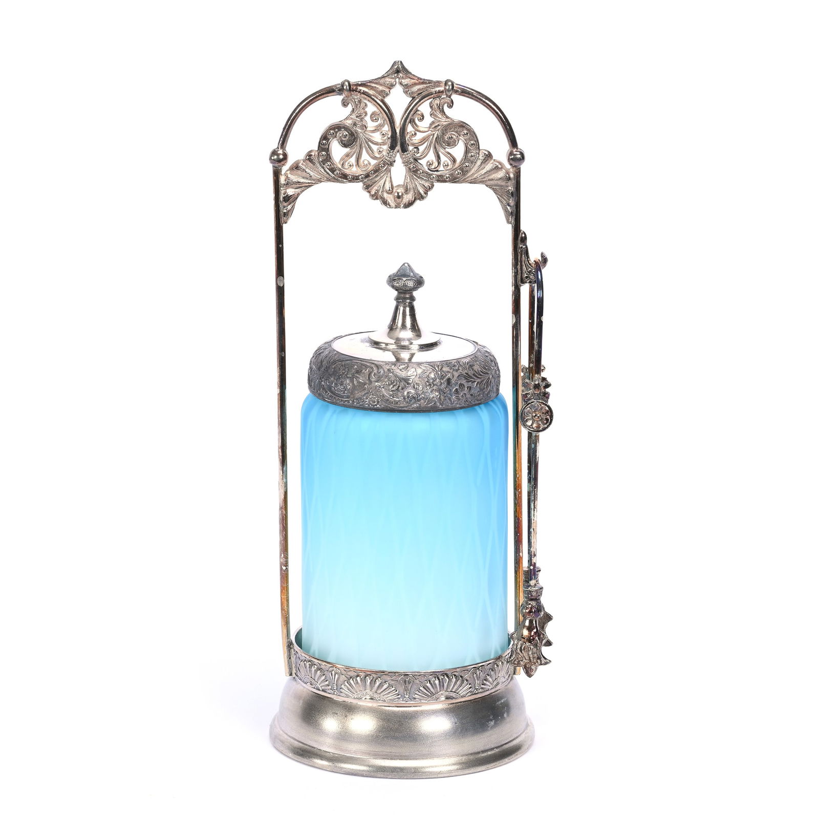 Victorian Pickle Castor, Blue Satin Diamond Quilted (1 of 4)