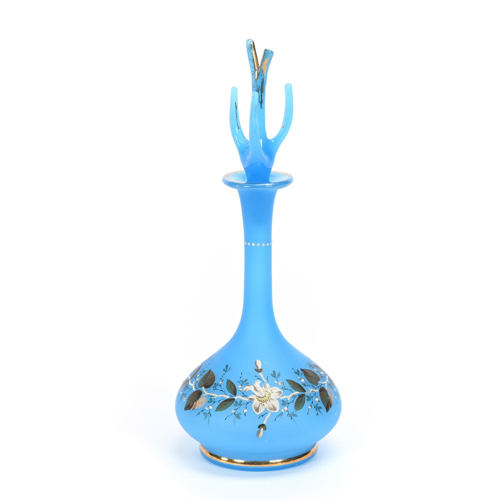 Perfume Bottle, Blue Frosted Opaque Art Glass (1 of 3)