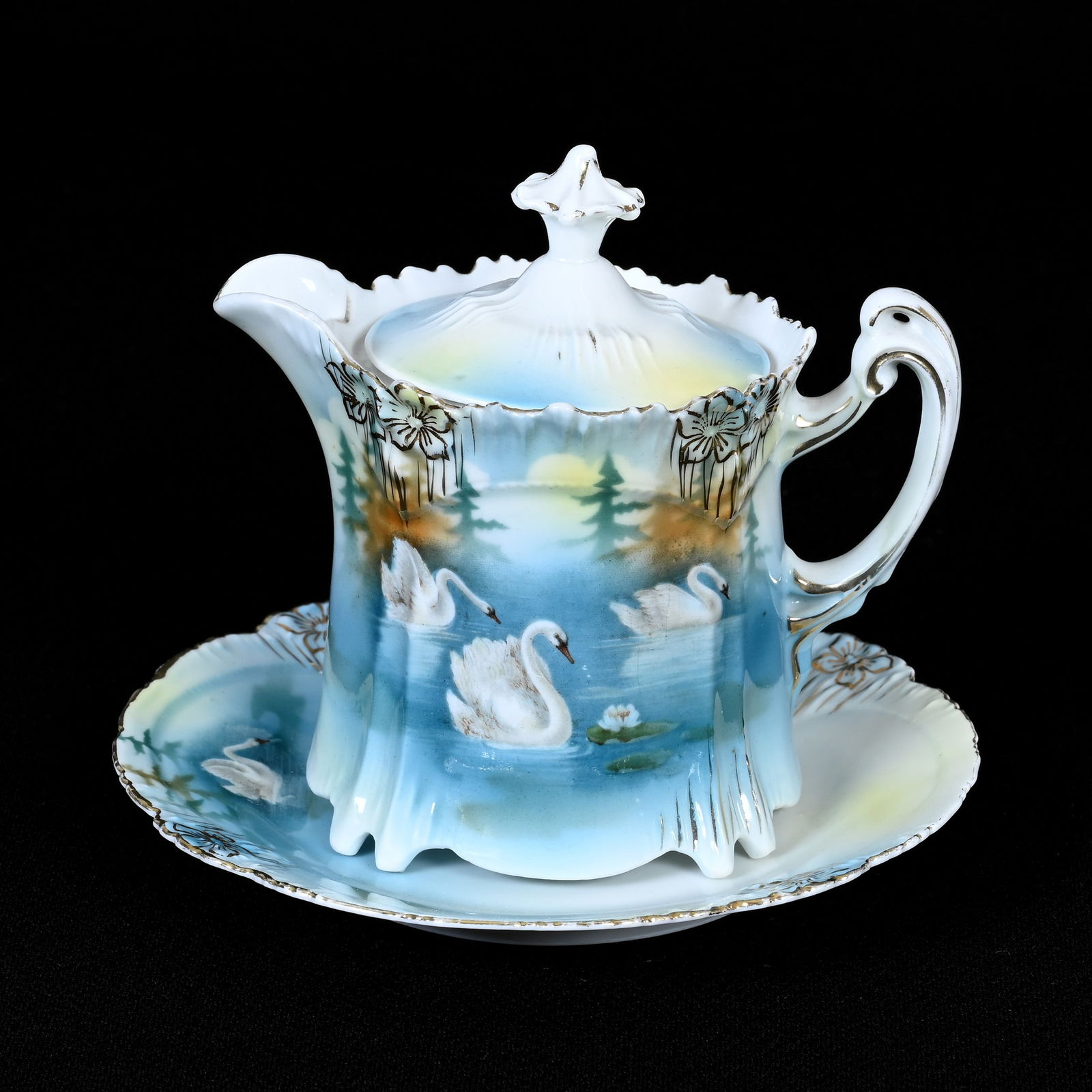 Syrup Pitcher/Underplate Marked R.S. Prussia, Swans (1 of 4)