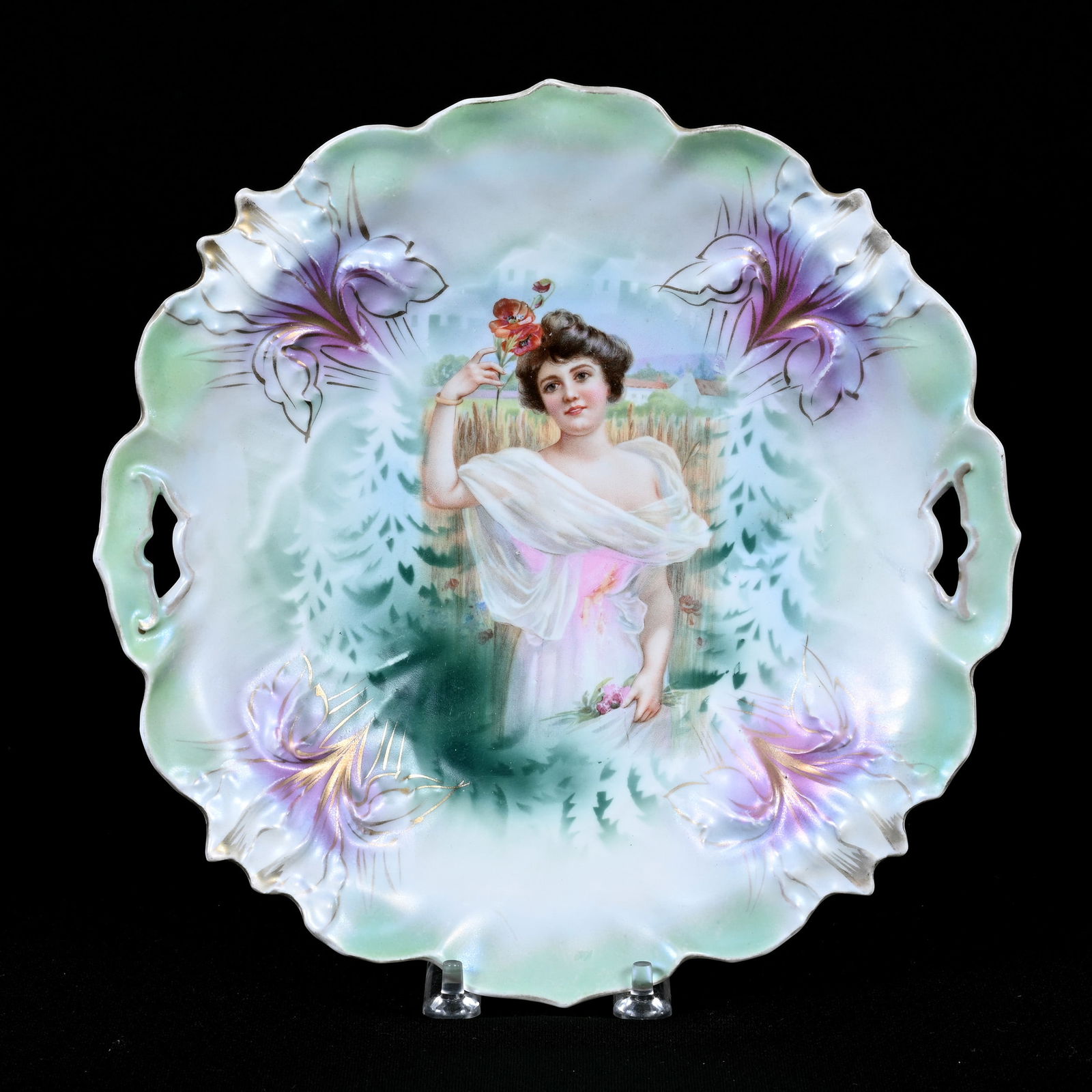 Cake Plate Marked R.S. Prussia, Iris, Summer Season (1 of 4)
