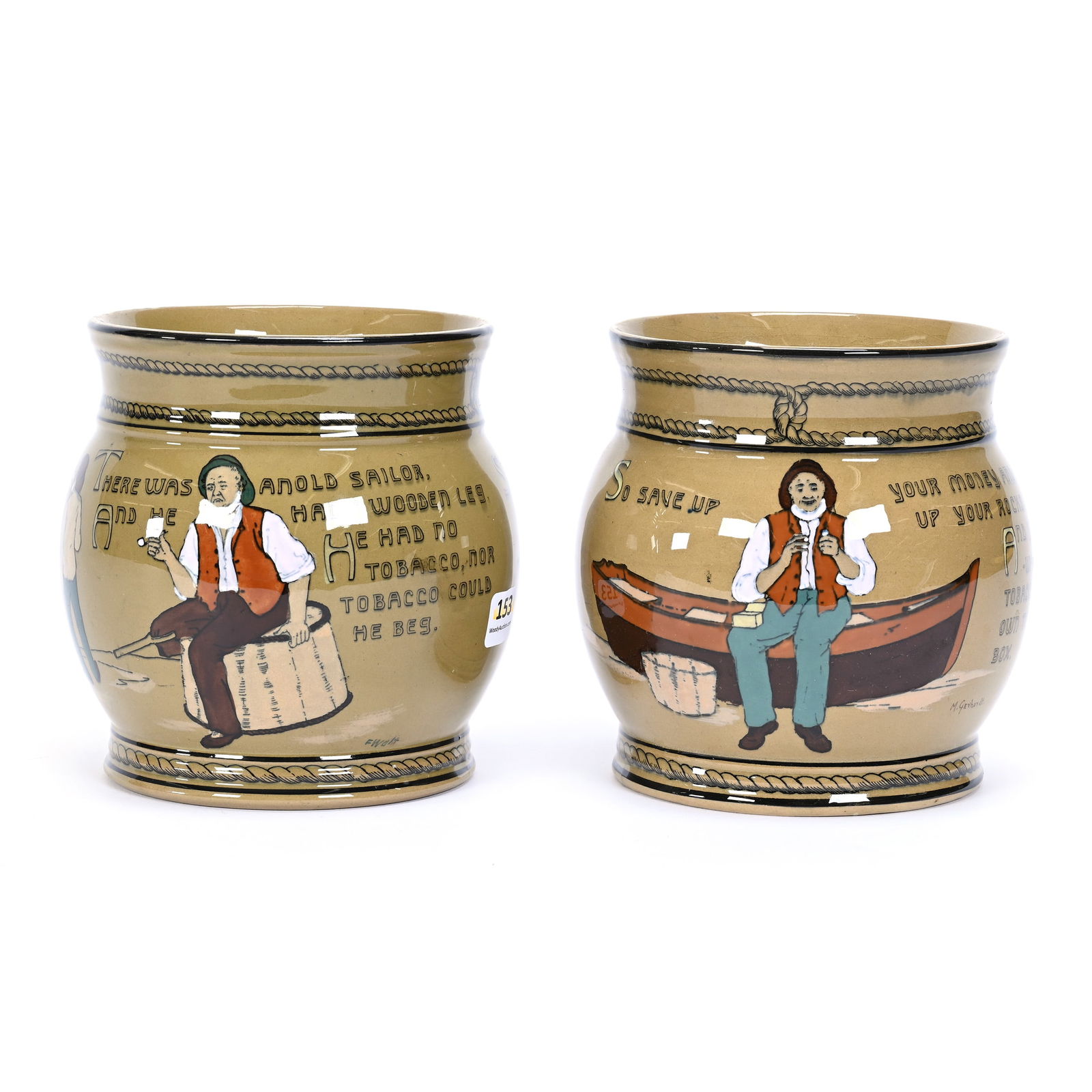 (2) Humidor Bases, Deldare Buffalo Pottery, 1909 (1 of 5)