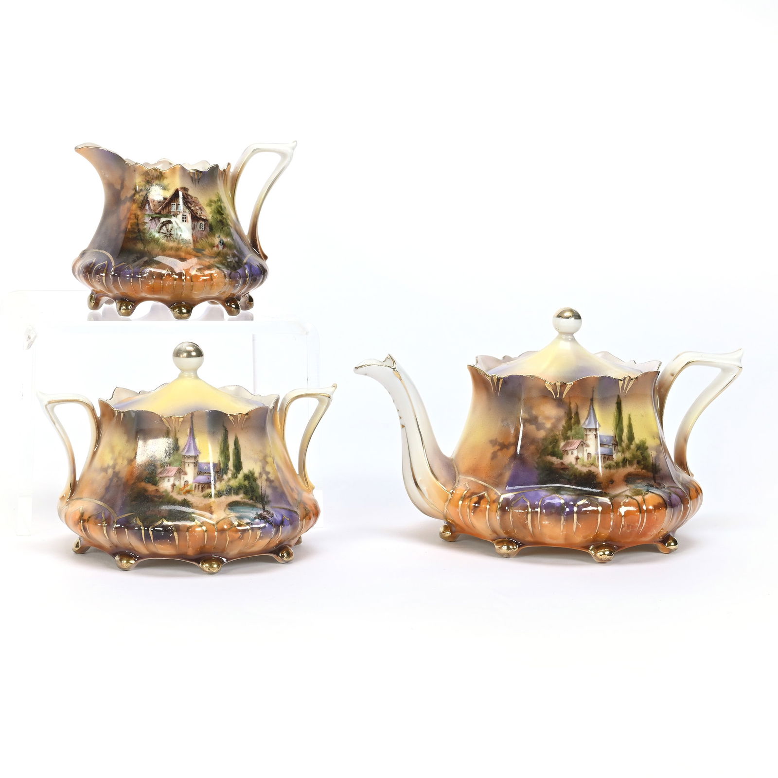 Tea Set Marked R.S. Prussia, Castle/Mill Scenes (1 of 4)