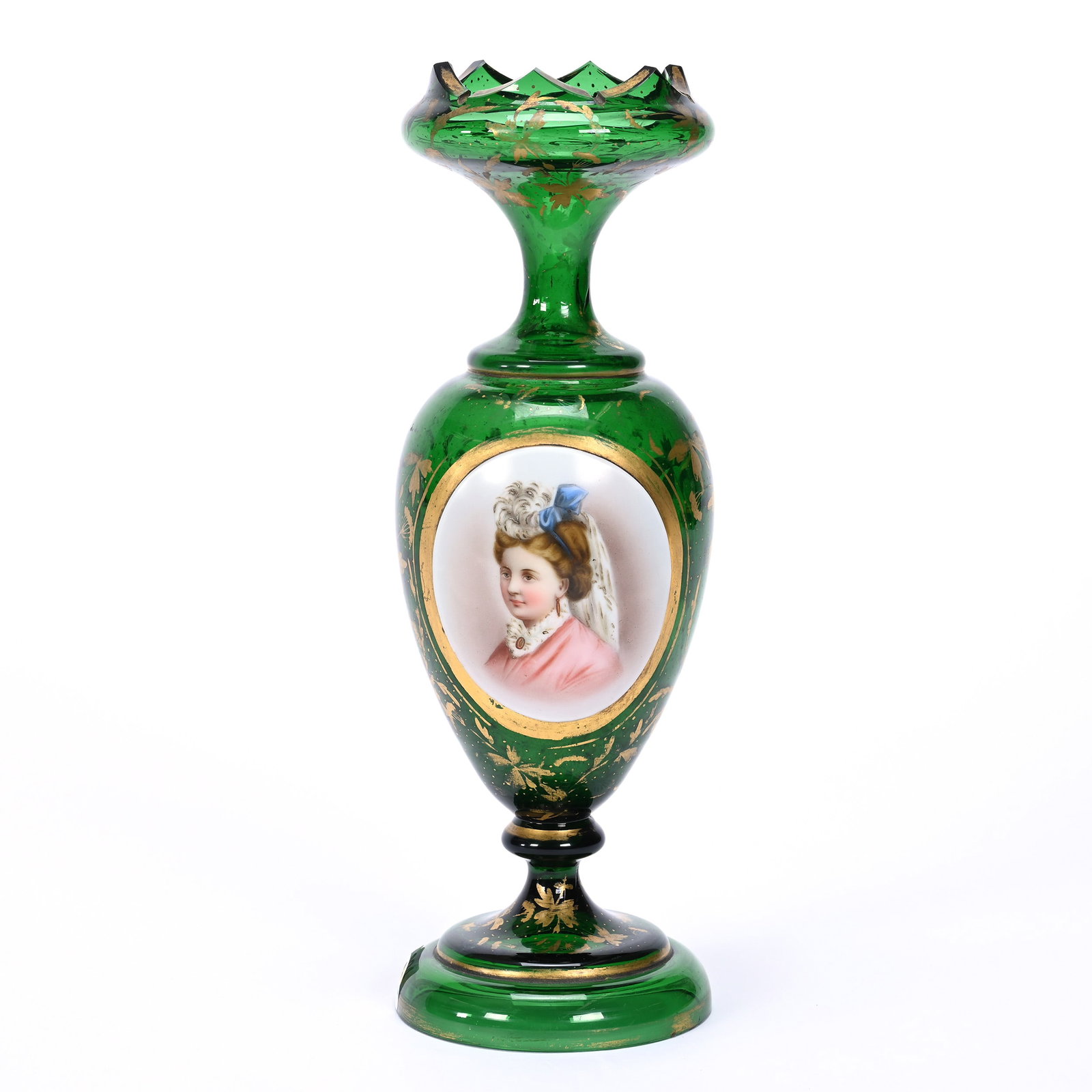 Pedestal Vase, Emerald Green Bohemian Art Glass (1 of 3)