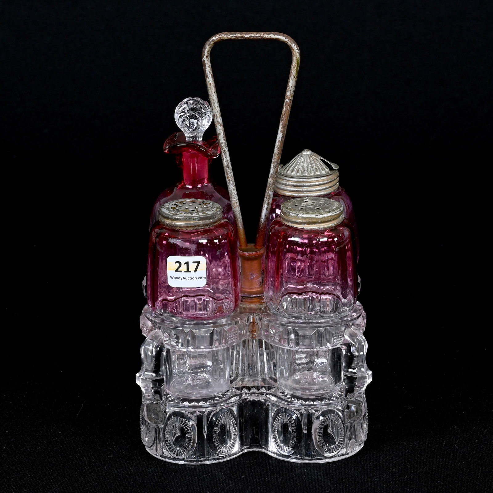 Condiment Set, Four Rubina Art Glass Bottles (1 of 6)