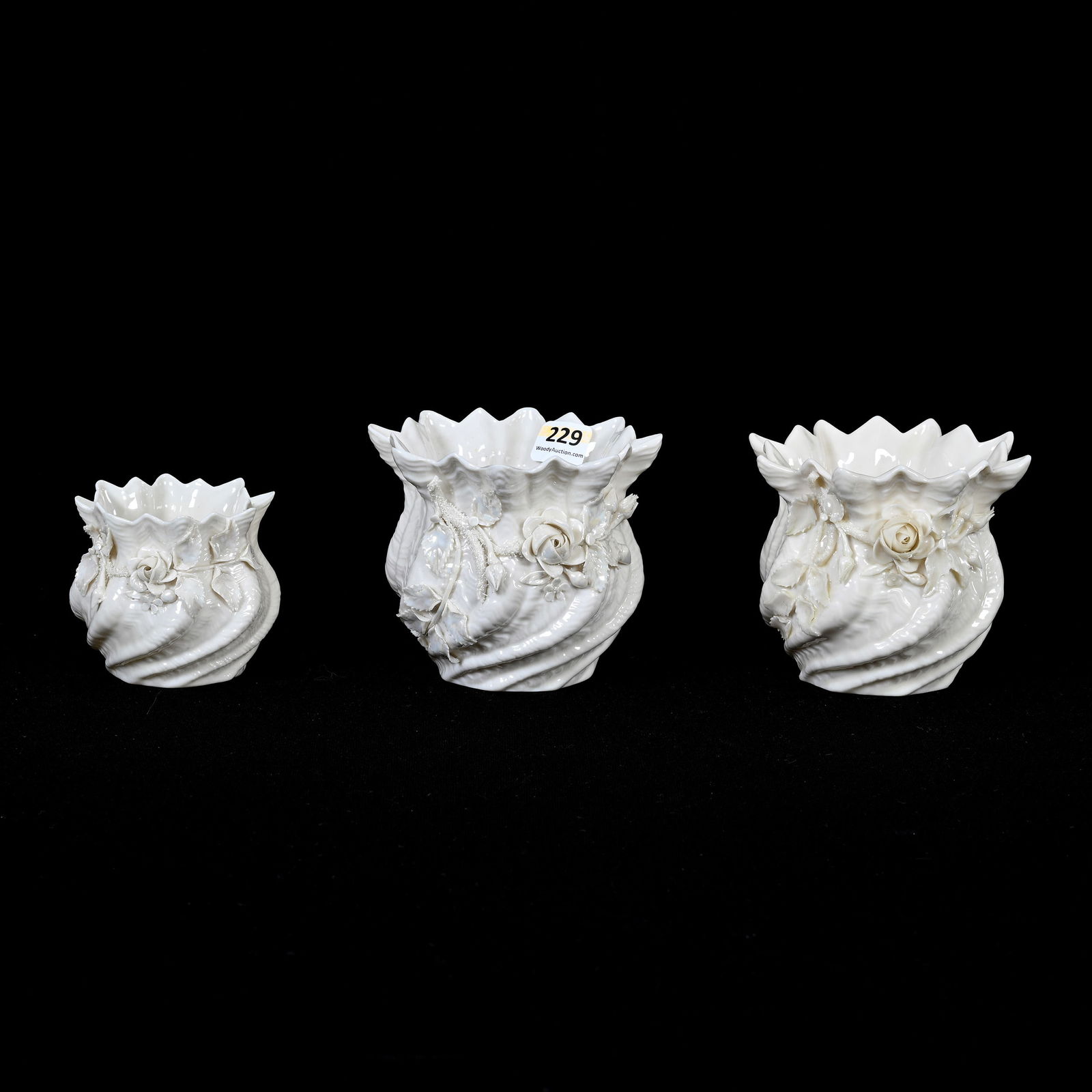 (3) Flowerpots, Irish Belleek Black & Green Marks (1 of 3)