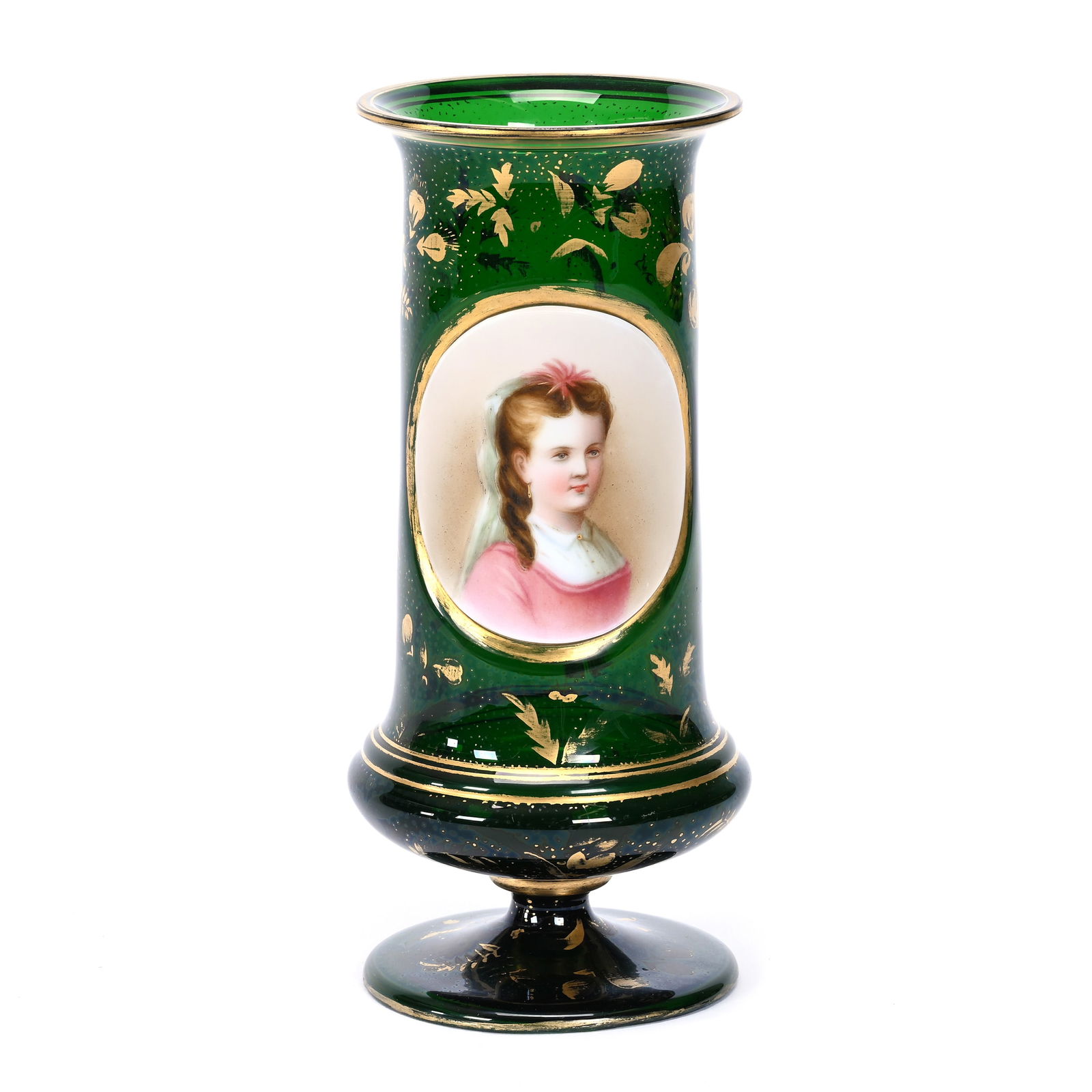 Pedestal Vase, Emerald Green Bohemian Art Glass (1 of 3)