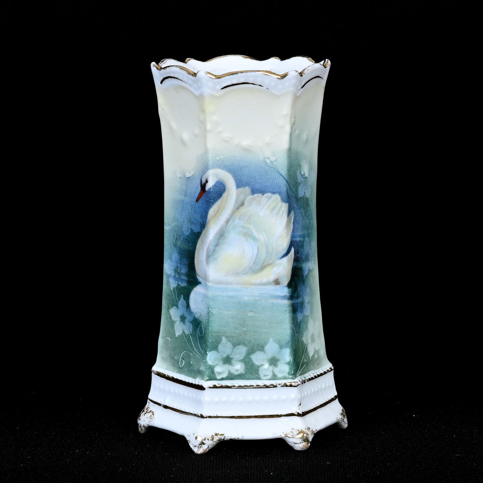 Hatpin Holder, Unmarked R.S. Prussia, Swan Decor (1 of 3)